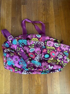 Vera Bradley Flutterby Nylon Duffle Bag Purple Floral Travel Bag 4piece set